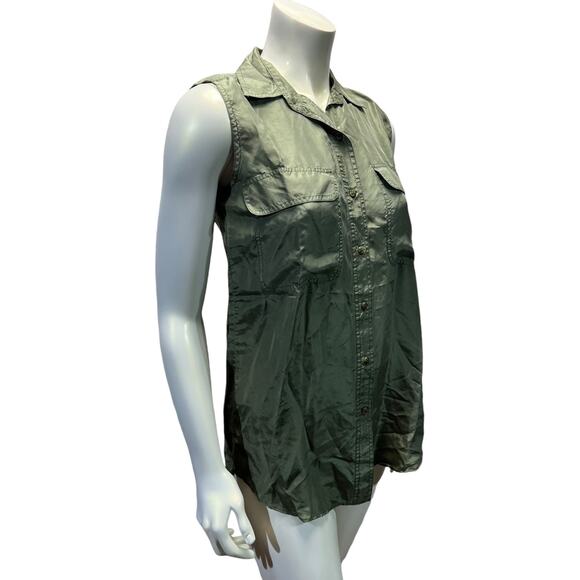 Stunt Collections Small Earthy Green Silk Sleeveless Blouse - Good Condition - Picture 11 of 12